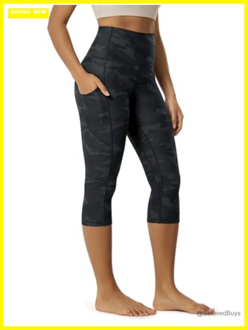 High Waisted Yoga Capris Leggings with Pockets Tummy Control